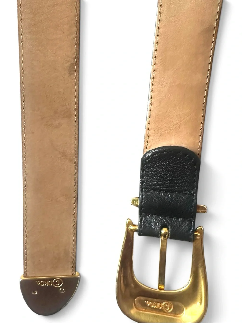 Vintage Donna Karan New York Black Leather Belt Gold Buckle Italy L